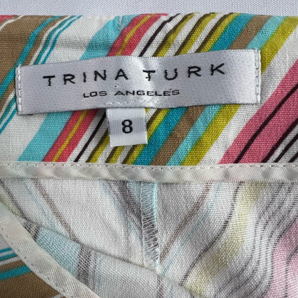 Trina Turk Colorful Stripe Linen Cotton Spandex Summer Vacation Pencil Skirt - Picture 4 of 11